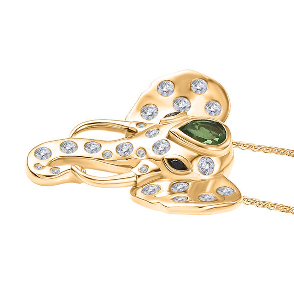 GP - Chartreuse Quarz, Wei&szlig;er Zirkon Schmuckset ca. 50 cm 925 Silber 750 Gelbgold Vermeil ca. 2.67 ct image number 4