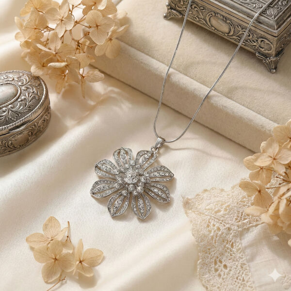 Wei&szlig;er Kristall Anh&auml;nger mit Kette ca. 63.5 cm + 5 cm Extender image number 1