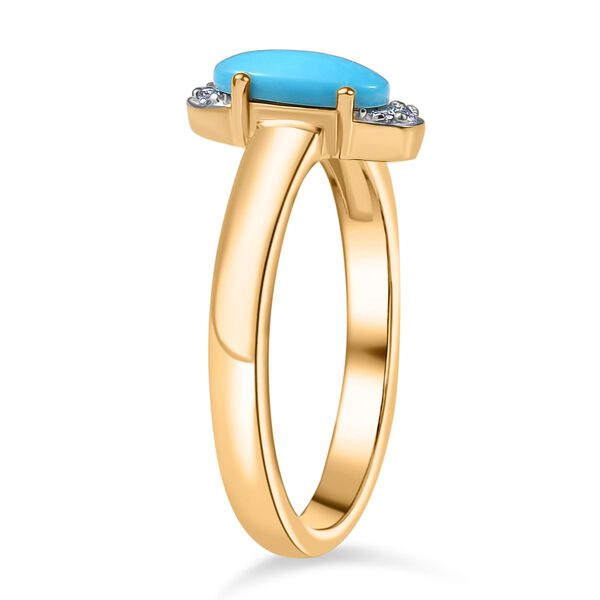 AA Sleeping Beauty Türkis, Weißer Zirkon Ring 925 Silber 750 Gelb Vergoldet (Größe 19.00) ca. 0,62 ct image number 5