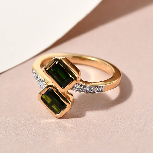 Natürlicher Chromdiopsid und Zirkon Bypass Ring 925 Silber vergoldet  ca. 1,47 ct image number 2