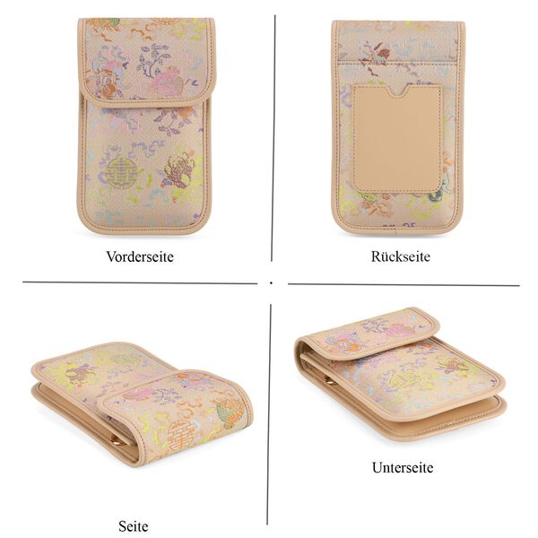 LA MAREY Brokat Handy Umh&auml;ngetasche aus Seide und Echtleder, 12x19x3cm, Rosa image number 4