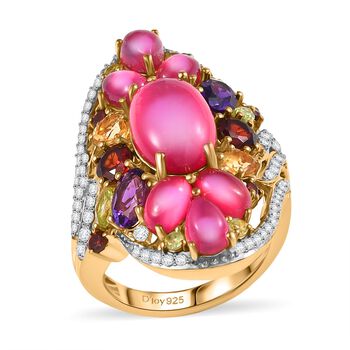 Mondlicht und Bl&uuml;te - Djoy Maulbeer-Mondstein-Ring, 925 Silber 750 Gelbgold Vermeil (Gr&ouml;&szlig;e 21.00) ca. 9.95 ct