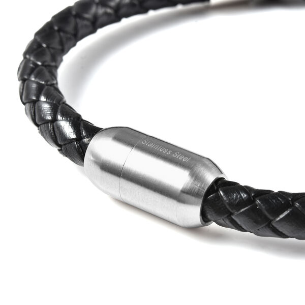 Schwarzes Achatperlen-, Leder Herren-Armband, 20 cm lang, Edelstahl ca. 25,00 ct image number 5