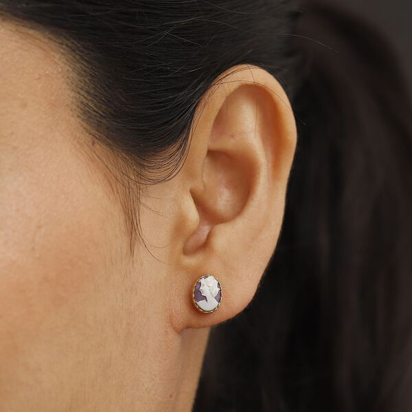 Italienische Kamee Ohrringe aus Conch-Muschel in Goldton image number 3