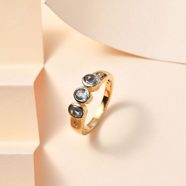 TUCSON FIND - Nat&uuml;rlicher AA Aqua Kyanit, Wei&szlig;er Zirkon Ring 925 Silber Gelbgold Vermeil (Gr&ouml;&szlig;e 17.00) ca. 1.44 ct image number 2