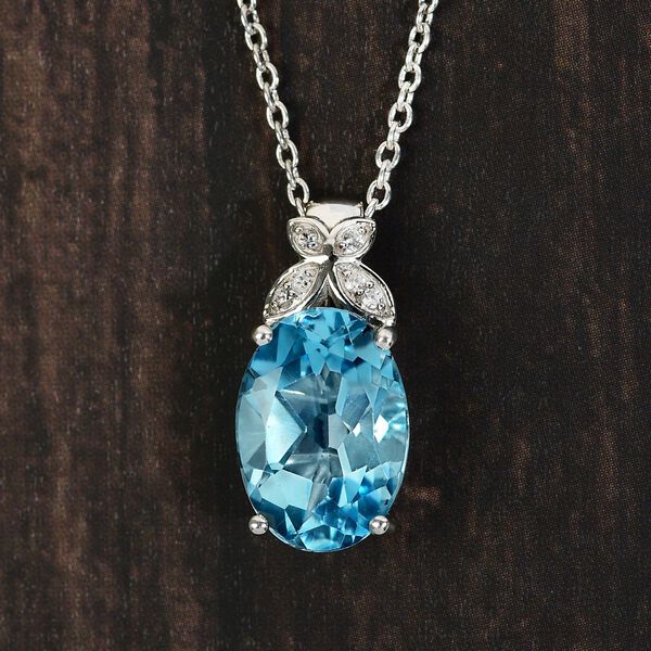 Himmelblauer Topas und Zirkon Silber Anhänger mit Kette 7,39 Ct image number 3