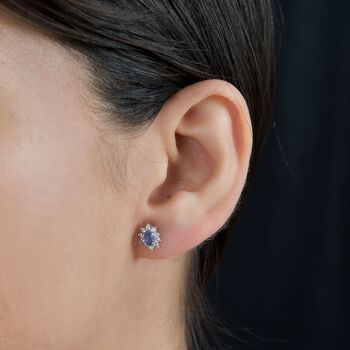 Masoala Saphir (Fissure gef&uuml;llt), Wei&szlig;er Zirkon Ohrringe 925 Silber platiniert ca. 1.05 ct