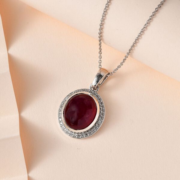 AAA Afrikanischer Rubin und weißer Zirkon Anhänger mit Kette, 925 Silber platiniert ca. 20.52 ct image number 2