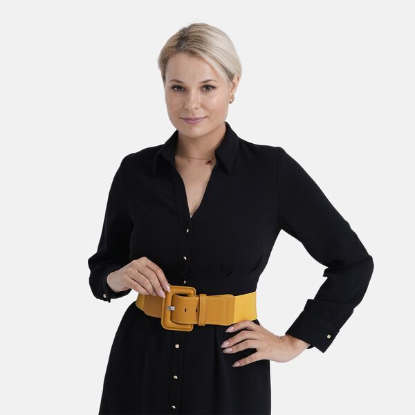 Stretch-Tailleng&uuml;rtel mit quadratischer Schnalle, 45x6cm, Senf image number 2