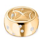 Moissanit-Ring mit breitem Band und filigranem Innenmuster, 925 Silber 750 Gelbgold Vermeil (Größe 19.00) 0.76 ct