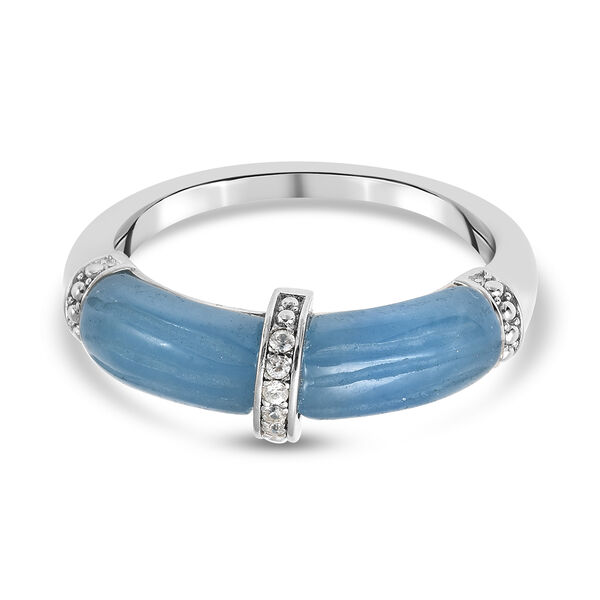Blau Jade und Zirkon Ring 925 Silber Rhodium-&Uuml;berzug
