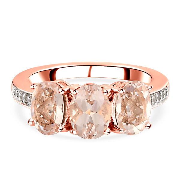 AAA Marropino Morganit und wei&szlig;er Zirkon-Ring, 925 Silber Ros&eacute;gold Vermeil  ca. 2,44 ct