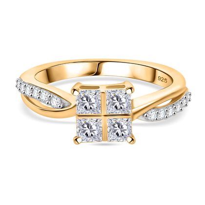 Moissanit Ring 925 Silber 750 Gelbgold Vermeil (Gr&ouml;&szlig;e 20.00) ca. 0,82 ct