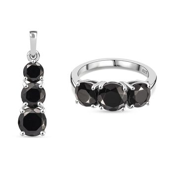 2er Set - Elite Shungit Ring und Anh&auml;nger, 925 Silber rhodiniert (Gr&ouml;&szlig;e 21.00), ca. 3.90 ct