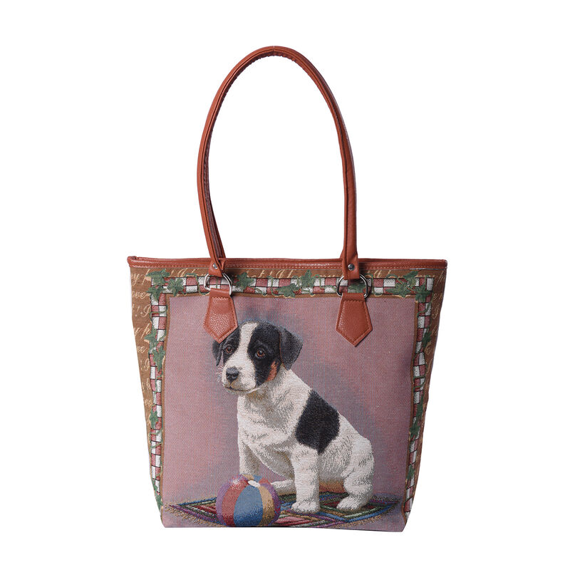 Jute Handtasche für Frauen, Hundemuster, Größe: 11x36x28 cm, Lila image number 0