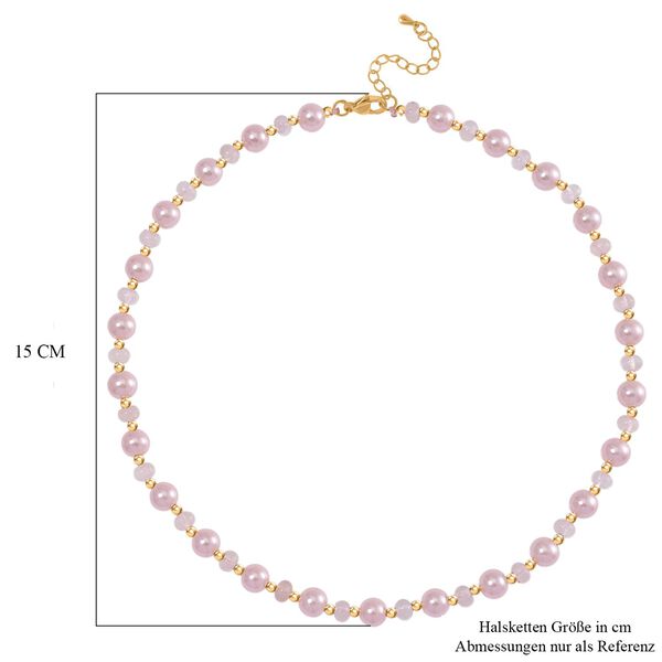 Rosa Muschelkernperle, Rosenquarz Halskette ca. 45 cm+ 5 cm Extender, Standard gelb vergoldet image number 5