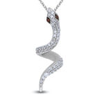 Roter und weißer Diamant Schlange-Anhänger mit Kette in Silber image number 0