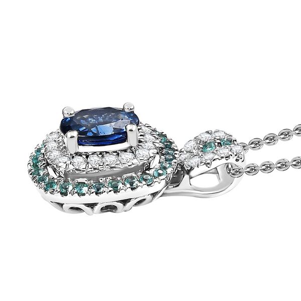 RHAPSODY zertifiziert und geprüft AAAA ceylonfarbener blauer Saphir, Paraiba Turmalin und VS Diamant Anhänger mit 45cm Kette in 950 Platin - 2 ct. image number 3