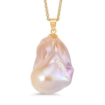 D'Joy AAAA mehrfarbiger S&uuml;&szlig;wasser Barockperle Anh&auml;nger mit 50cm Kette, 925 Silber vergoldet
