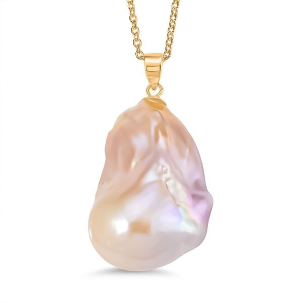 D'Joy AAAA mehrfarbiger S&uuml;&szlig;wasser Barockperle Anh&auml;nger mit 50cm Kette, 925 Silber vergoldet