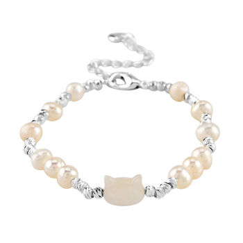 Wei&szlig;e Muschelkernperle, Mehrfarbige S&uuml;&szlig;wasser Perle Armband ca. 15.25 cm + 3.5 cm Extender, Nickelfreies Messing Silberfarben