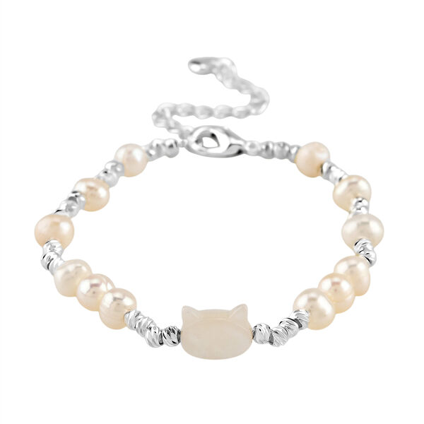 Wei&szlig;e Muschelkernperle, Mehrfarbige S&uuml;&szlig;wasser Perle Armband ca. 15.25 cm + 3.5 cm Extender, Nickelfreies Messing Silberfarben image number 4