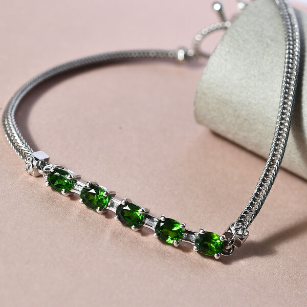 Natürliches Chromdiopsid und Zirkon-Armband, ca. 20 cm, 925 Silber platiniert ca. 2,07 ct image number 2