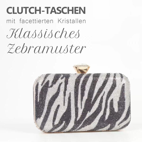Moderne Clutch verziert mit facettierten Kristallen, 20x4x2cm, Zebra image number 4