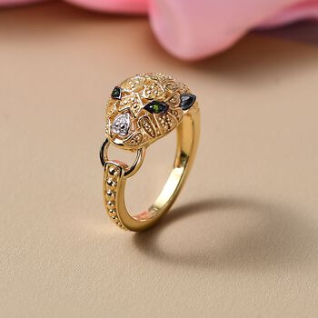 D'Joy Nat&uuml;rlicher Chromdiopsid, Moissanit Ring 925 Silber 750 Gelb Vergoldet (Gr&ouml;&szlig;e 20.00) ca. 0,05 ct