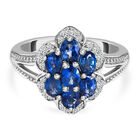 Blauer Ceylon-Saphir und Zirkon Ring 925 Silber platiniert (Größe 16.00) ca. 1,79 ct