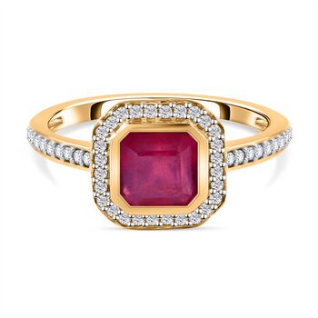 AA Afrikanischer Rubin (Fissure gef&uuml;llt), Wei&szlig;er Zirkon Ring 925 Silber Gelbgold Vermeil (Gr&ouml;&szlig;e 17.00) ca. 1,76 ct