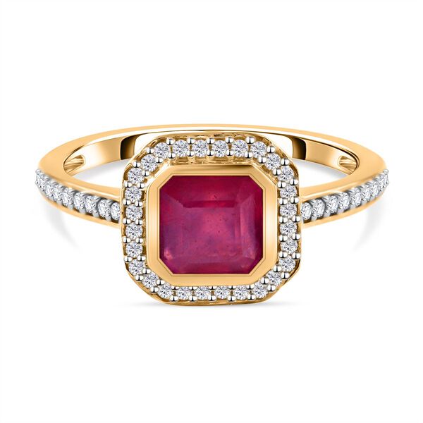 AA Afrikanischer Rubin (Fissure gef&uuml;llt), Wei&szlig;er Zirkon Ring 925 Silber Gelbgold Vermeil (Gr&ouml;&szlig;e 17.00) ca. 1,76 ct