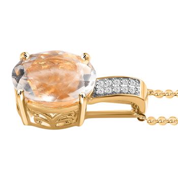 Mexikanischer nat&uuml;rlicher Hyalit Opal und Moissanit Anh&auml;nger mit Kette, 925 Silber Gelbgold Vermeil ca. 2.73 ct