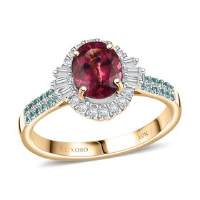 LUXORO zertifiziert und geprüft AAA Rubellit, Paraiba Turmalin und Diamant Ring in 417 Gold - 2,16 ct.