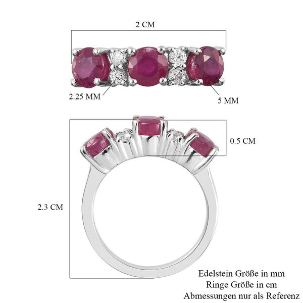 Afrikanischer Rubin und Zirkon 3 Stein Ring 925 Silber Platin-&Uuml;berzug image number 7