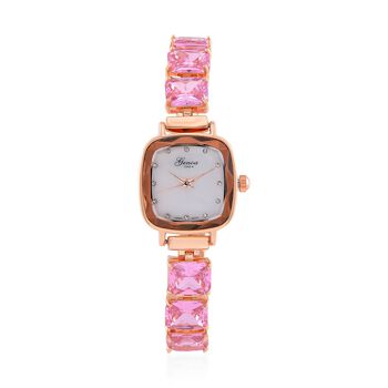 GENOA TIME V2 lila Zirkonia und Kristall Uhr mit japanischem Miyota-Uhrwerk in Ros&eacute;goldton, 19cm