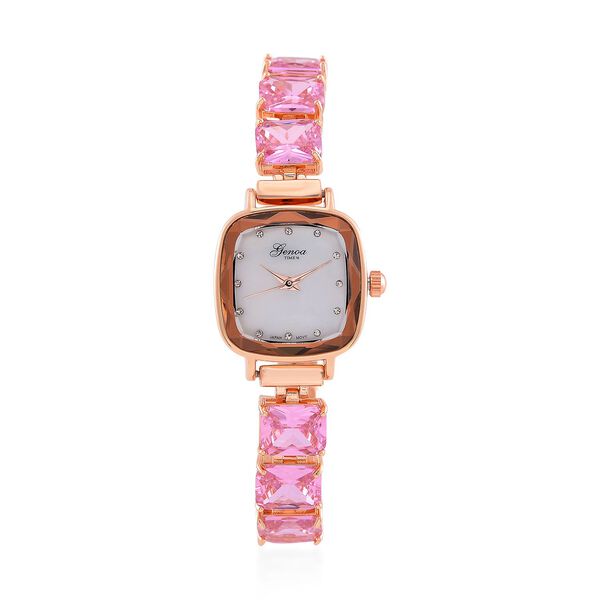 GENOA TIME V2 lila Zirkonia und Kristall Uhr mit japanischem Miyota-Uhrwerk in Ros&eacute;goldton, 19cm