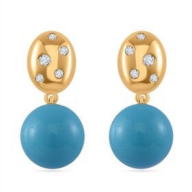 Sleeping Beauty Türkis farbe Muschelperle, Moissanit Ohrringe 925 Silber 750 Gelbgold Vermeil