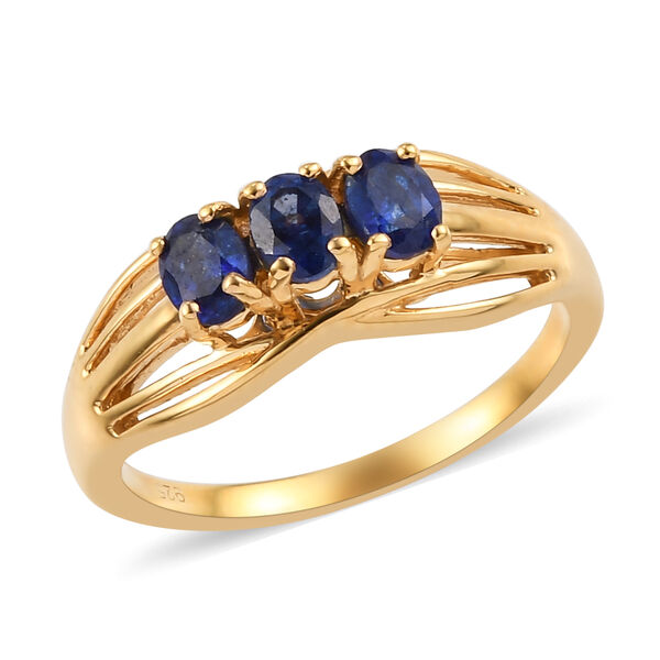 Masoala Saphir (Fissure gef&uuml;llt) 3 Stein Ring 925 Silber vergoldet image number 4