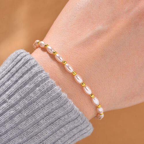 Rosa Muschelkernperle Armband ca. 18cm + 5cm Extender, Standard gelb vergoldet image number 1