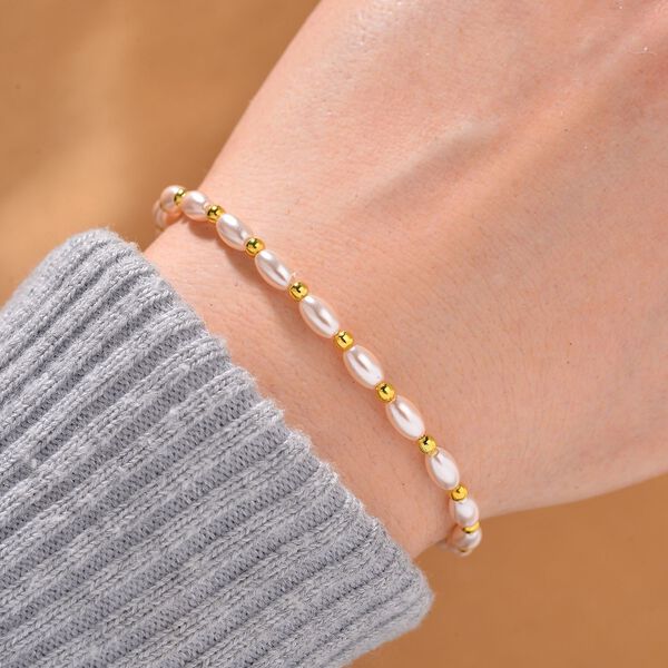 Rosa Muschelkernperle Armband ca. 18cm + 5cm Extender, Standard gelb vergoldet image number 1