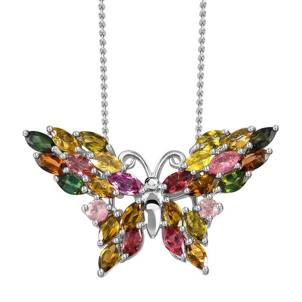 Nat&uuml;rlicher Mehrfach-Turmalin Schmetterlings-Anh&auml;nger mit 50cm Kette - 3,88 ct.