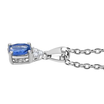 Nat&uuml;rlicher Kaschmir-Kyanit, Wei&szlig;er Zirkon Anh&auml;nger mit Kette ca. 50 cm, 925 Silber platiniert und Edelstahl platiniert ca. 0.70 ct