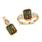 Labor erstellt schwarzen Opal Schmuckset 925 Silber 750 Gelbgold Vermeil ca. 2,15 ct.