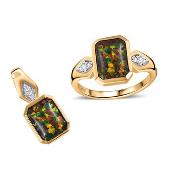 Labor schwarzes Opal und Zirkon-Schmuckset - 2,15 ct.