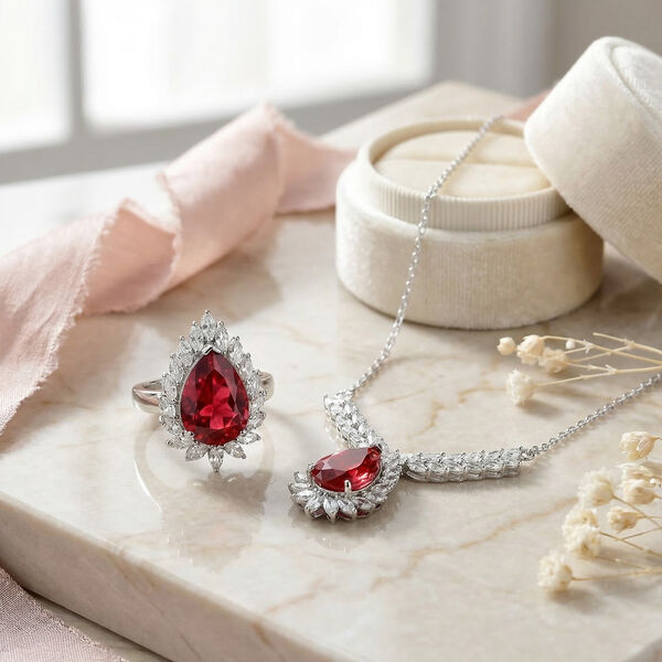D'Joy Labor Padparadscha Saphir und Topas Ring und 50cm Halskette image number 2