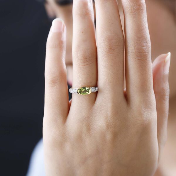 AA Vesuvianit, Wei&szlig;er Zirkon Ringe, 925 Silber Gelbgold Vermeil, (Gr&ouml;&szlig;e 18.00), ca. 1.04 ct image number 3