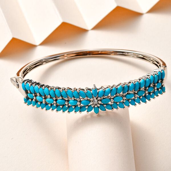 Sleeping Beauty Türkis, Weißer Zirkon Armreif ca. 20 cm 925 Silber platiniert ca. 10,40 ct. image number 2