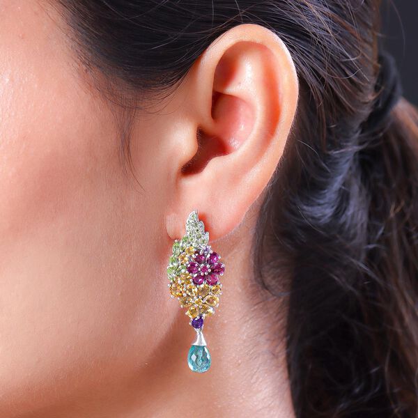 GP Italian Garden Kollektion - Florale Ohrh&auml;nger mit mehrfarbigen Edelsteinen in Silber image number 3