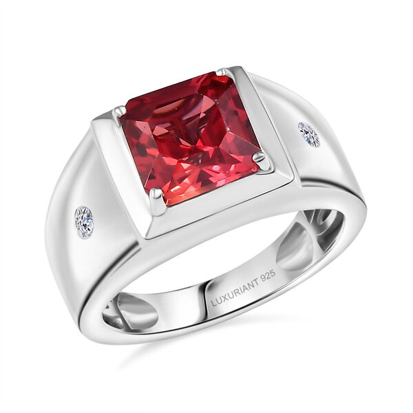Lab Grown Padparadscha-Saphir , Lab Grown Diamant Ring 925 Silber rhodiniert (Gr&ouml;&szlig;e 17.00) ca. 3.27 ct image number 4